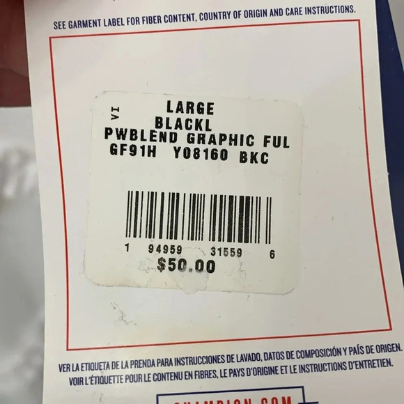 Men’s Champion Full Zip Black Hoodie Size Large NEW WITH TAGS - Picture 4 of 7